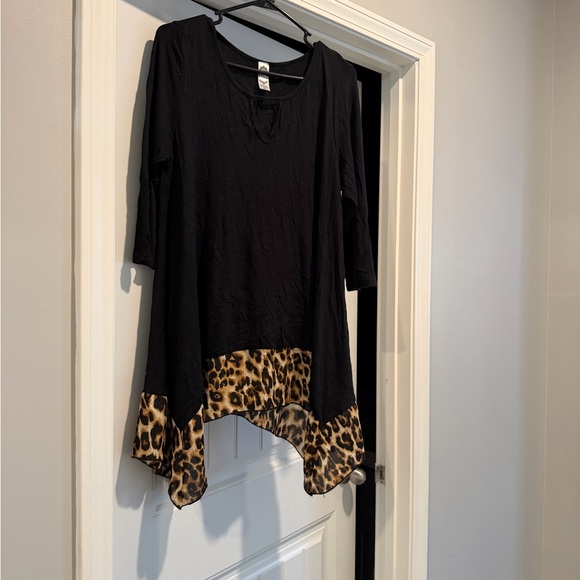 Tops - Black and Leopard Print Women's Top
